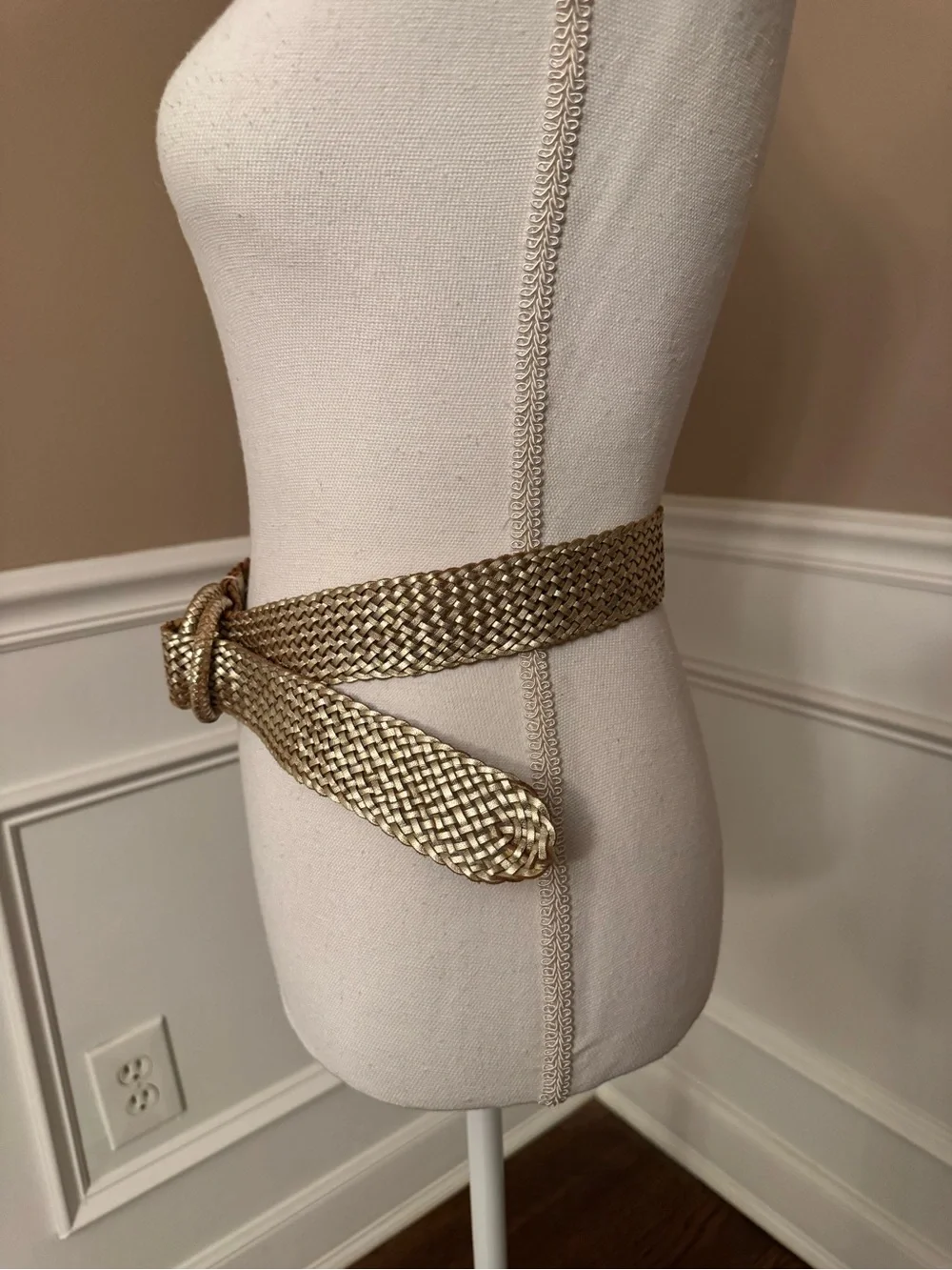 J. Crew Metallic Gold Woven Double-Ring Belt Vintage - Picture 2 of 12